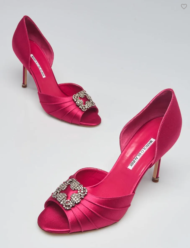 MANOLO BLAHNIK Cassiado Satin D'Orsay Peep Toe Hangisi Pumps Heels
