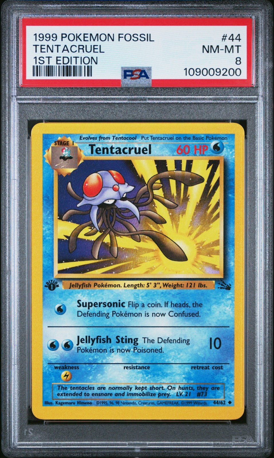 Pokemon Card Tentacruel 44/62 1st Edition Fossil Set 1999 PSA 8 NM-MT