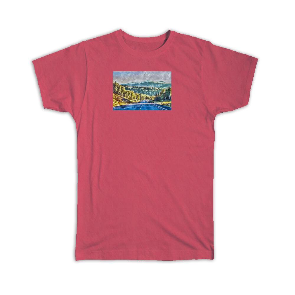 Watercolor Scenic Road Trees Gift T-Shirt