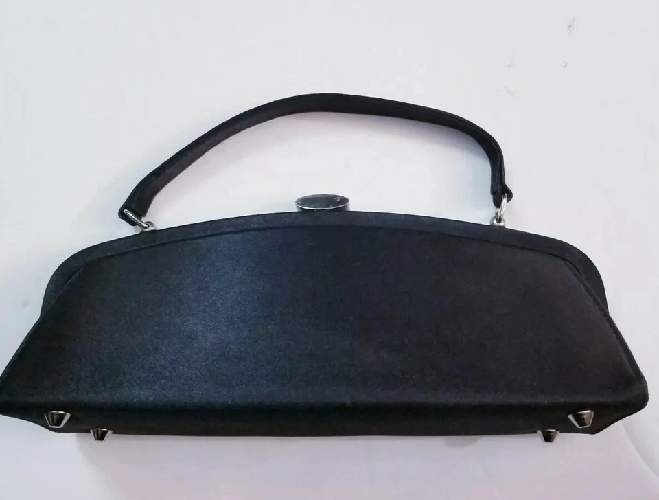 VTG Natural Stone Crystal Handbag Embellished Black Satin Womens  - Image 4 of 4