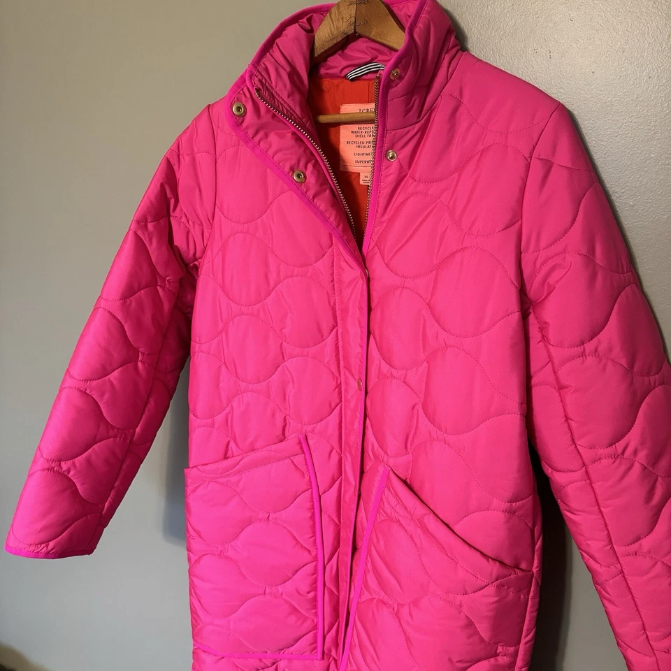 JCrew PrimaPuff Quilted Hot Pink Long Coat size XS - Image 3 of 4
