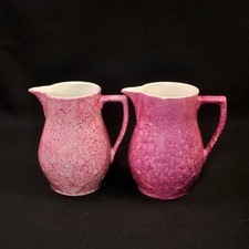 RCW Retsch & Co. 2 Cream Pitchers 1918-1920s Hand Painted Iridescent Crackleware