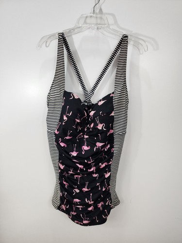 Torrid Size 3 Tankini Set Flamingo Swimsuit Womens Black Pink White - Picture 4 of 16