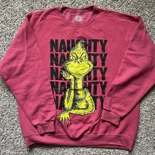 The Grinch Naughty Christmas Sweatshirt XL Pink Graphic Crewneck Holiday