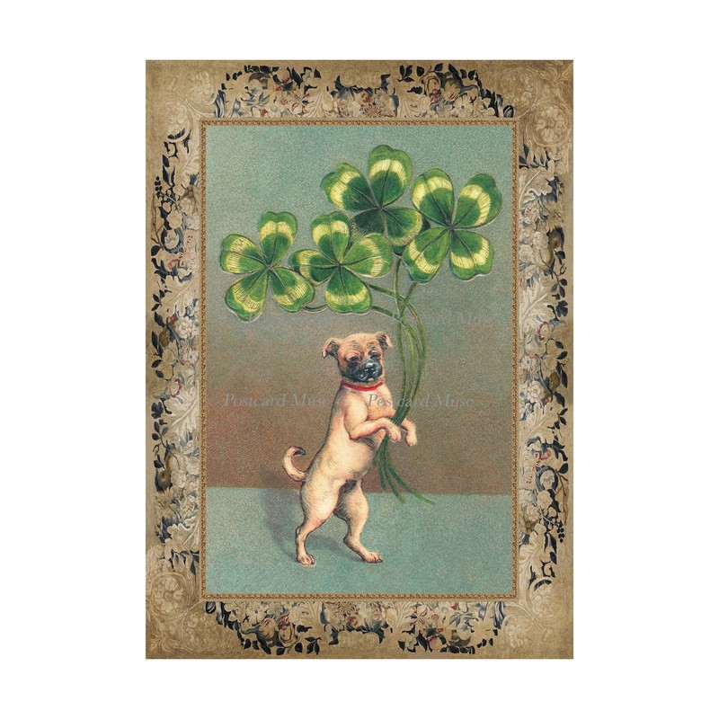 Victorian Christmas Pug With Clover Cotton Fabric Quilt Block Sewing Applique
