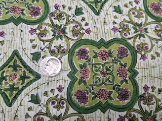 BEST Vintage Feedsack Flour Sack Fabric 40s Green Lavender Cotton Remnant Quilt