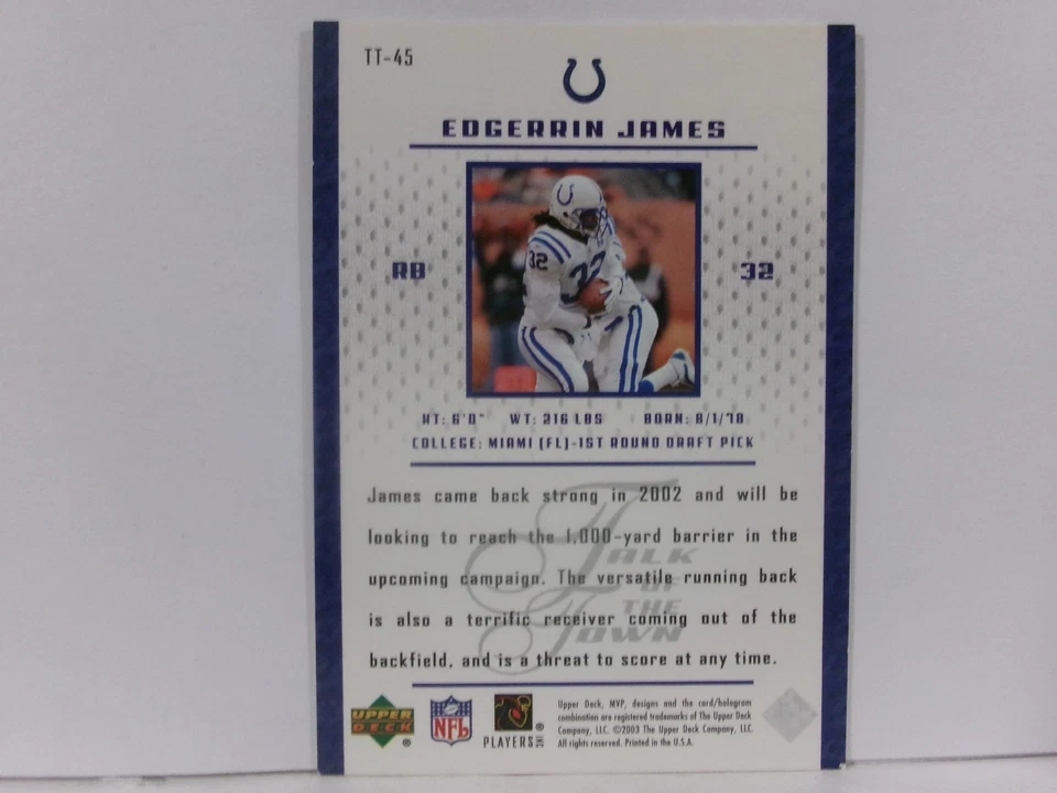 2003 Upper Deck MVP #TT-45 Edgerrin James Talk of the Town - Image 2 of 2