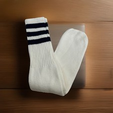 VTG Tube Socks Cushion 80s Acrylic Blend Navy Blue White 19 USA Made.