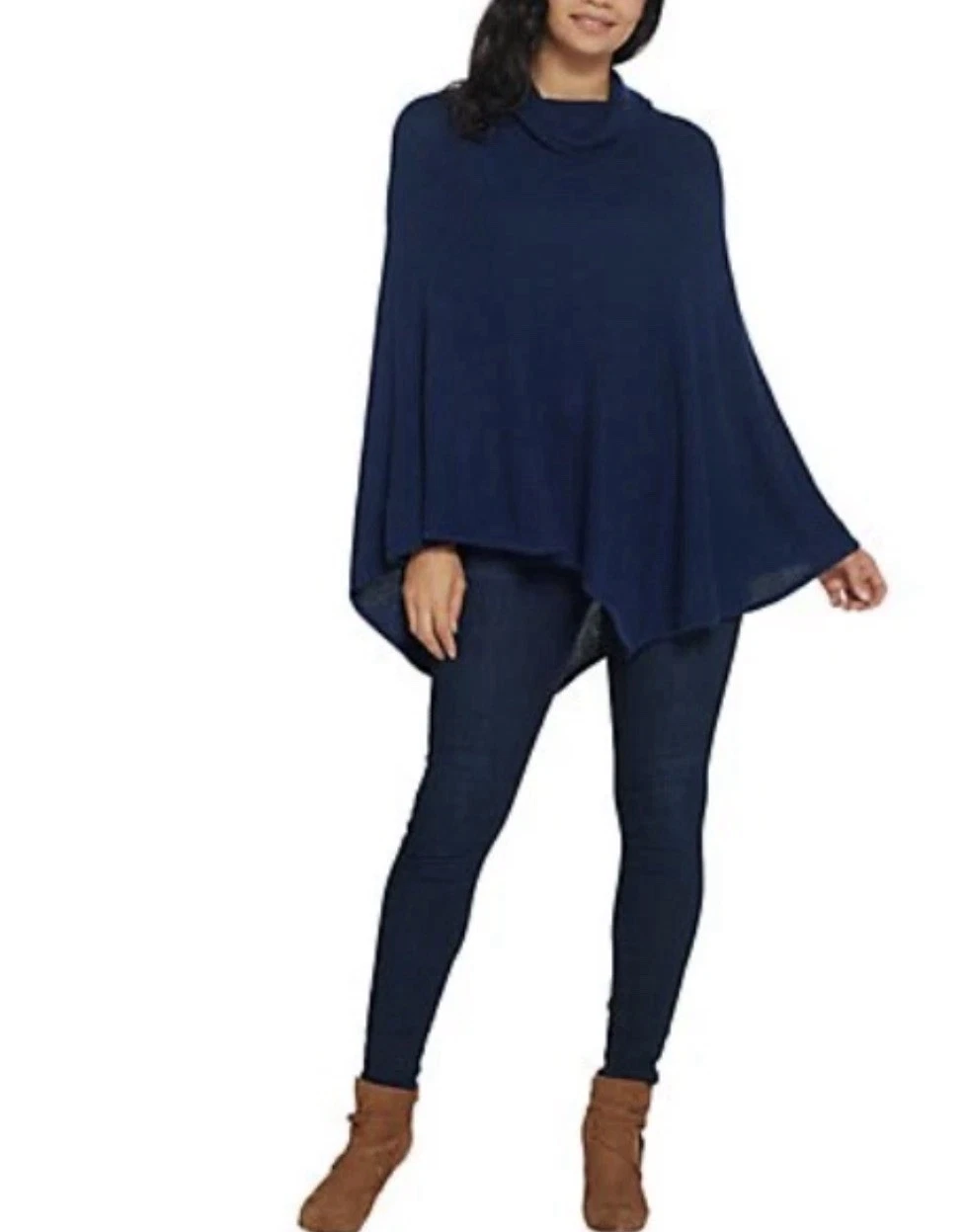 Laurie Felt Women’s Marine Blue Knit Cashmere Blend Turtleneck Poncho XL/1X
