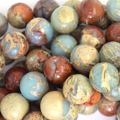 Natural Brown Blue Snake Skin Jasper Round Beads 15''  Strand 4mm 6mm 8mm 10mm