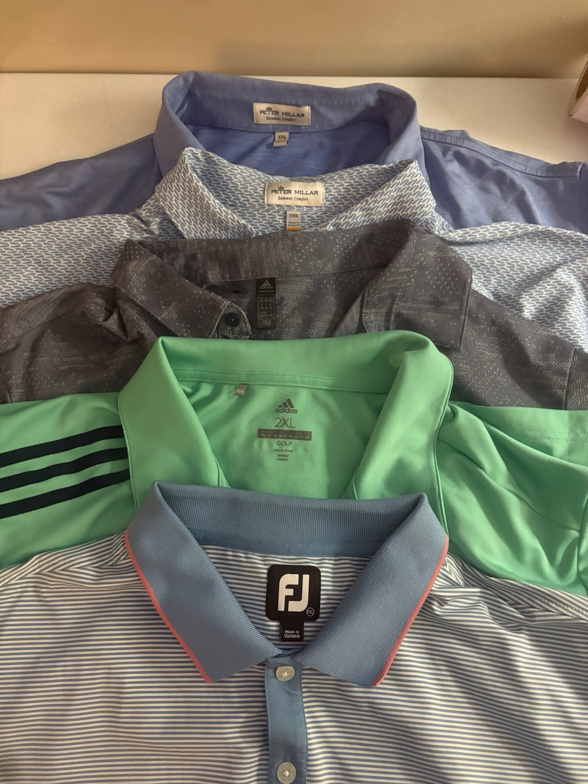Men's XXL Golf Polo Shirt Lot Of 5 FJ Adidas Peter Miller Golf Course Logos