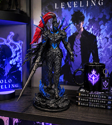 Solo Leveling Dark Armored Character Statue Figure with Sword Red Hair