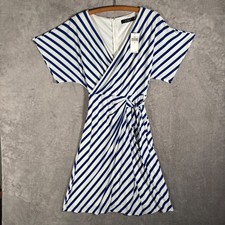 NWT Lauren Ralph Lauren Women Size 6 Striped Surplice Faux Wrap Dress Blue White