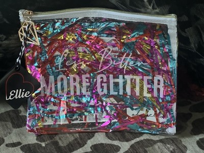 Love Ellie Less Bitter More Glitter confetti cosmetic Travel Case Bling Sparkle