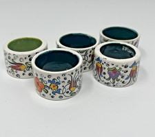 Classic Turkish Napkin Rings Set Of 5 Hand Painted Nimet Pottery Green Floral