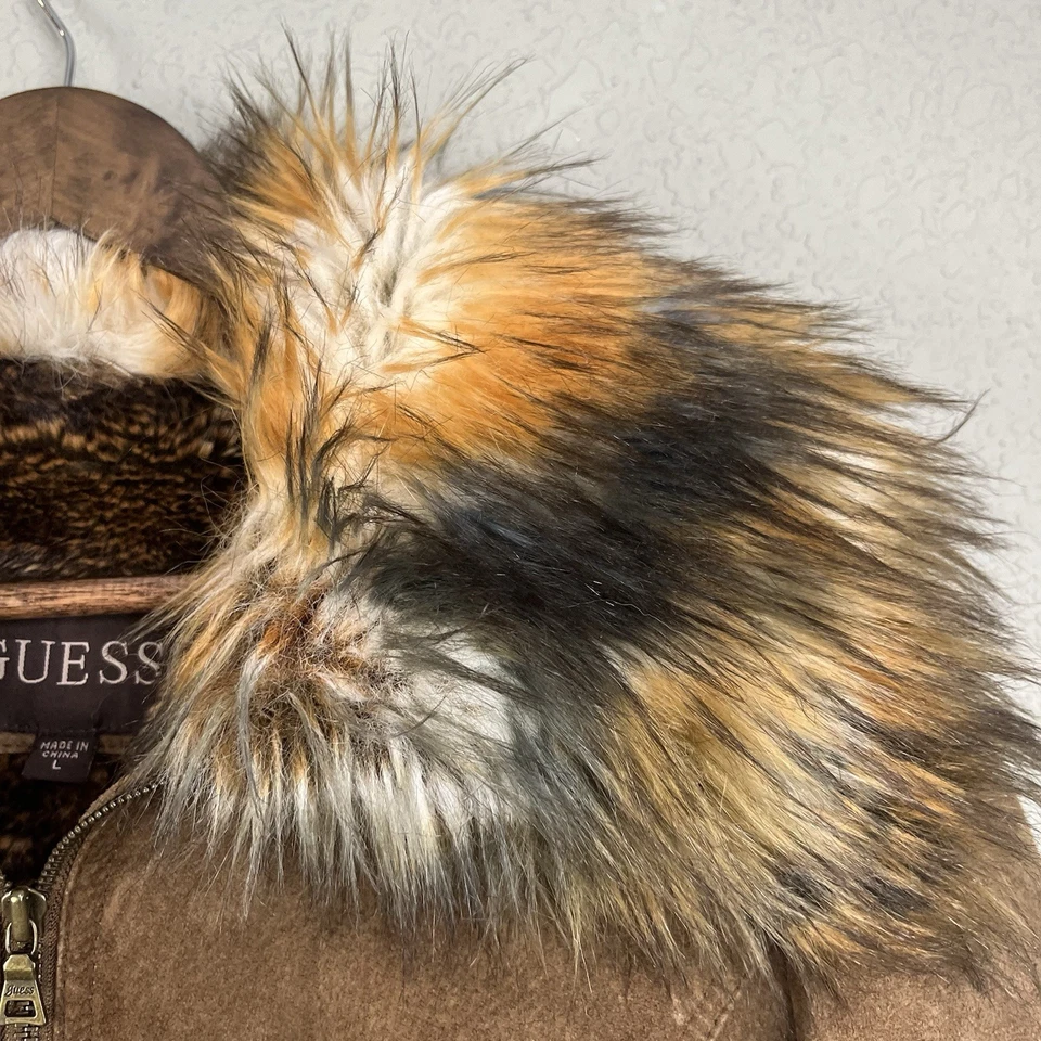 Chaqueta de gamuza GUESS de piel sintética y cuero genuino grande/marrón cremallera completa Y2K de colección Foto 3 de 4