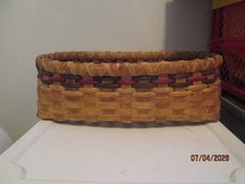 Woven Wicker basket 13 x 9 x 4 rectangle brown with dark and red accent weave