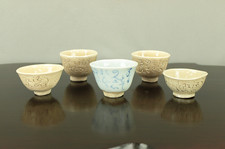 Otagaki Rengetsu (1791-1875) Set of Five Pieces Sake Cup Guinomi with Box