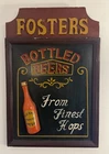 RARE VINTAGE HAND PAINTED WOOD 3D FOSTERS BOTTLED BEER WOODEN SIGN 24" X 16"