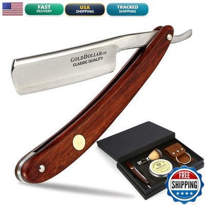 Straight Razor GOLD DOLLAR Wooden Handle Retro Shaving Men & Barber Shaving