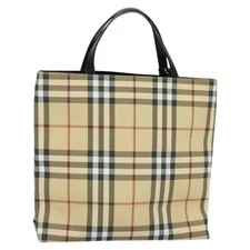 BURBERRY Nova Check Hand Bag PVC Beige Silver Auth yk18185