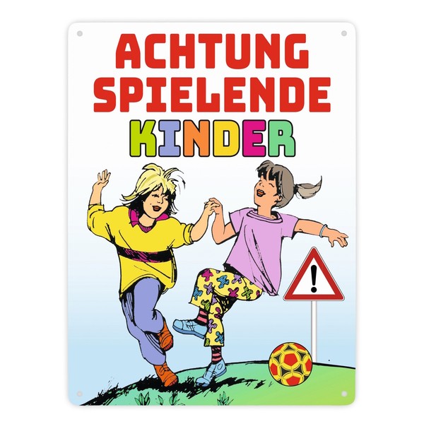 Warnschild Achtung Spielende Kinder Metallschild XXL In 28X38 Cm Zum Thema-image