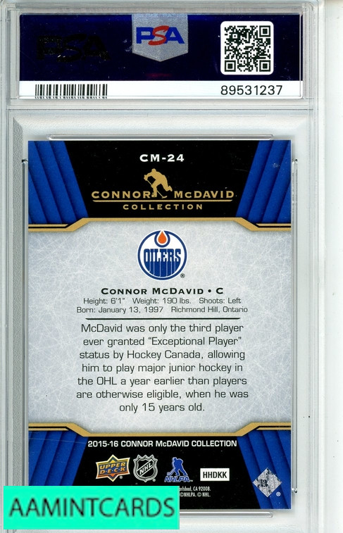 2015 UPPER DECK CONNOR MCDAVID COLLECTION CONNOR MCDAVID #CM-24 PSA 10 RC view 2