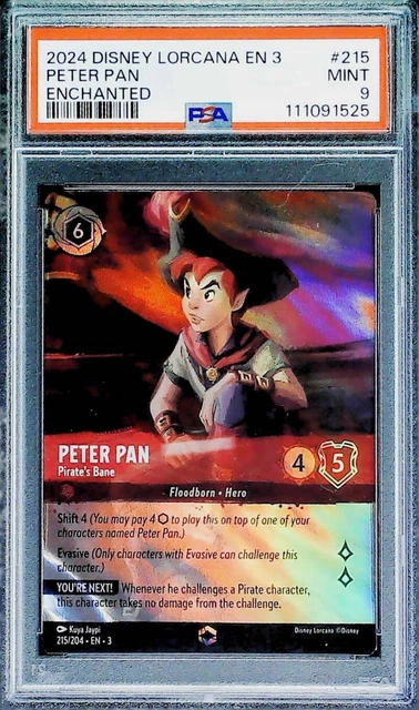 2024 Lorcana Enchanted Peter Pan #215/204 PSA 9 Mint Trading Card