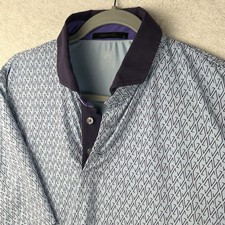 Greyson Geometric AOP Golf Performance Polo Mens L Blue Short Sleeve Stretch