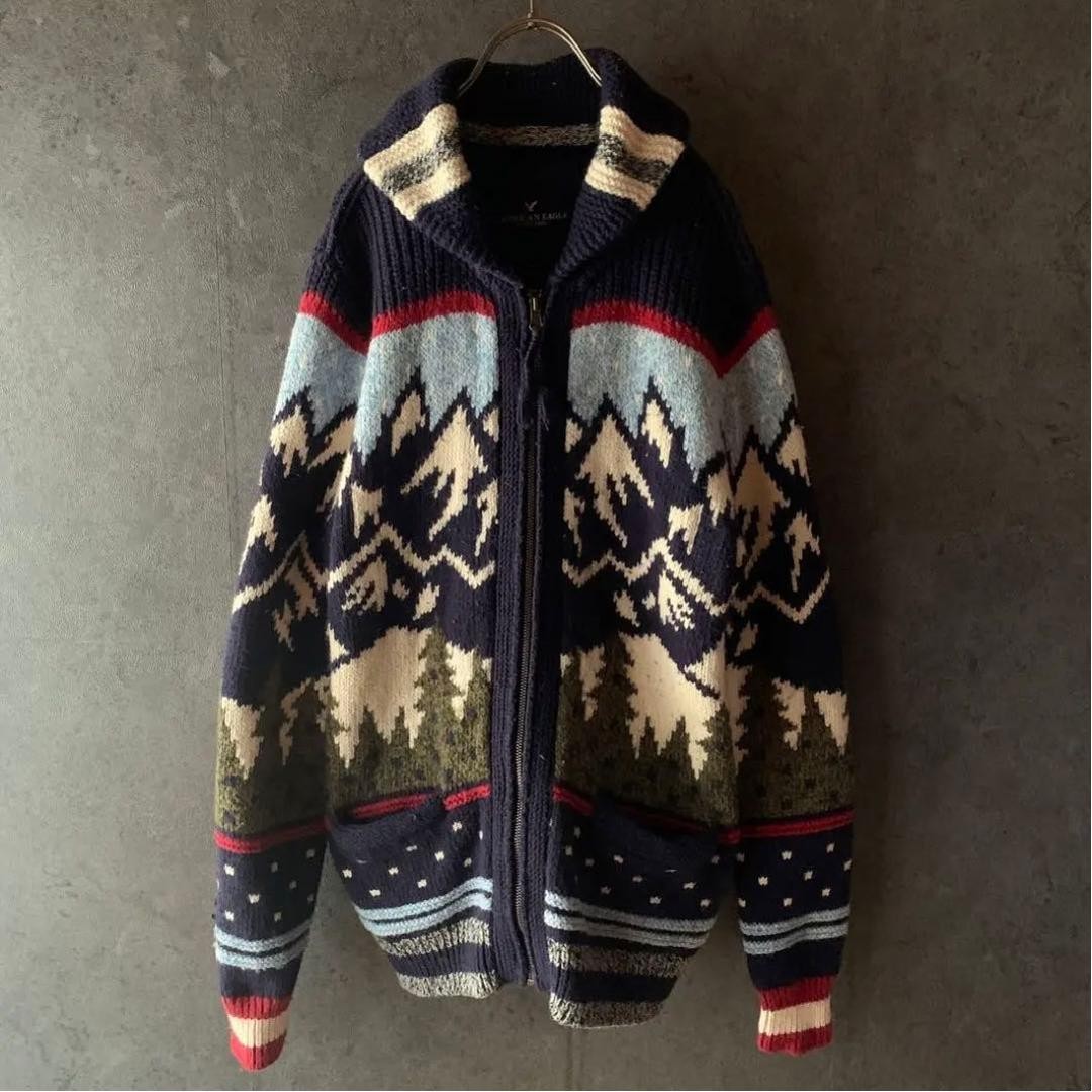 Vintage Cowichan Knit Sweater All-Over Pattern Retro Outdoor Used