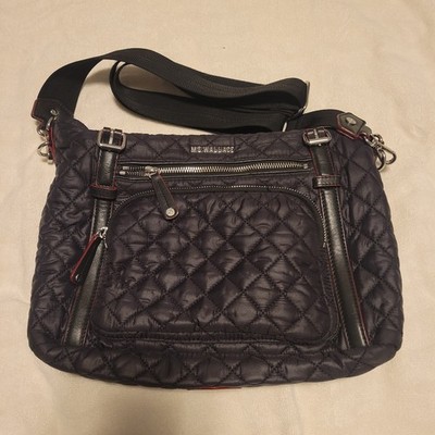 MZ WALLACE BLACK CROSBY EVERYWHERE TOTE, QUILTED CROSSBODY NYLON PURSE, HANDBAG