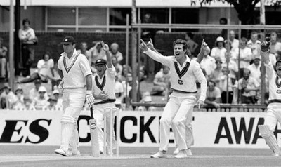 England batsman Geoffrey Boycott is out LBW for 77 runs to Alan Hu- Old Photo