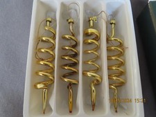 CHRISTMAS GOLD GLASS ICICLE SPIRAL/SQUIGGLE ORNAMENTS-SET OF 4