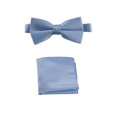Boys Pre-Tied Bow Tie and Pocket Square Set   Formal Satin Accessory Light Blue
