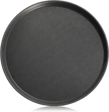 Foodservice 16" Round Non-Slip Tray – Black Plastic Rubber Lined