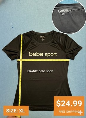 Babe Soort Women's XL Black Mesh Detail Work Out Top Tee shir.