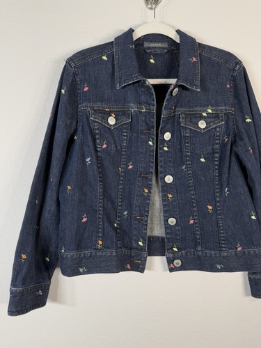Liz Claiborne Womens Petite L Blue Jean Jacket Embroidered Flowers Front Buttons - Bild 8 von 12