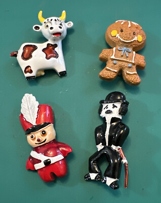 VINTAGE JEWELRY BROOCH PIN LOT (4) ENAMEL CHAPMAN GINGER BREAD COW GUARD ESTATE 