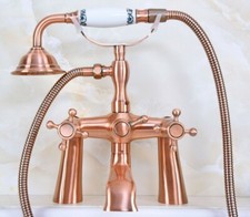 Antique Red Copper Deck Mount Clawfoot Bath Tub Faucet W/ Handheld Shower Zna161