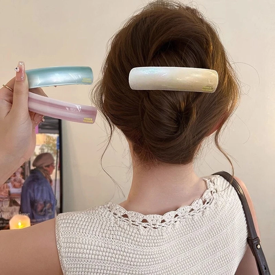 Pinzas de pelo grandes francesas para mujer cabello fino grueso con caparazón de tortuga anchas@ Foto 4 de 4