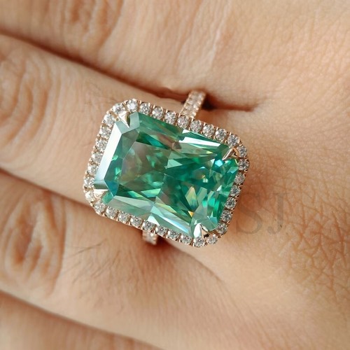RARE 13.40 Ct Radiant Cut Certified Treated Blue Diamond Ring-Great Shine - Picture 2 of 8