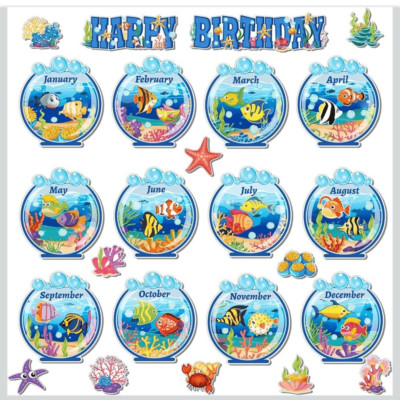 (48) Pieces Happy Birthday for School Church Fish Aquarium Monthly Blue