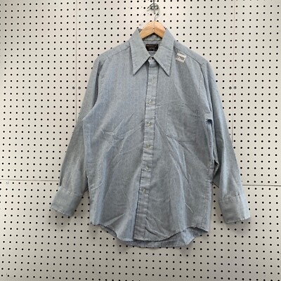 Vintage 70s Towncraft Tapered Button Dress Shirt Blue Long Sleeve Mens M  22X32 | eBay