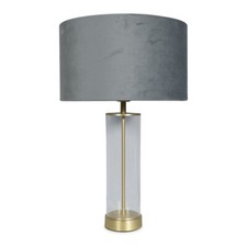 Clear Tube Table Lamp Gold Light Velvet Lampshade Living Room Bedroom Lighting