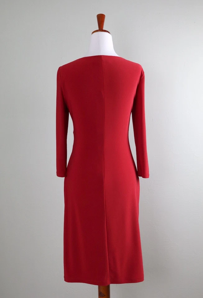 Vestido plisado elástico ajustado rojo liso LAUREN RALPH LAUREN $129 talla 4 pequeño Foto 4 de 4