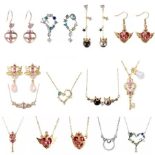 Anime Tsukino Usagi Alloy Jewelry Luna Cat Crystal Necklace Pendant Earring Gift