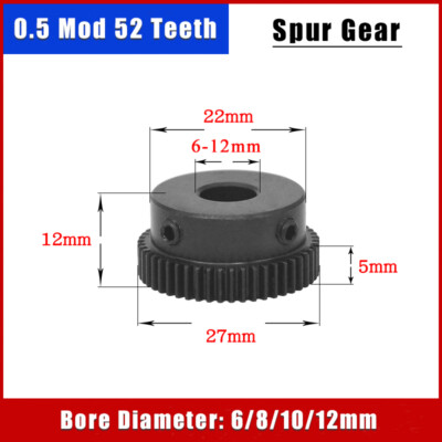 0.5 Mod 52 Teeth Spur Gear With Step Bore 6/8/10/12mm Motor Transmission Gears