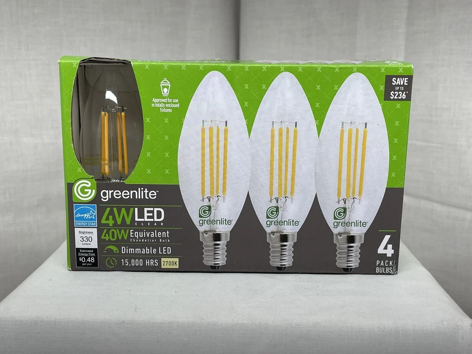 4 Greenlite Candelabra LED Warm White Light Bulb 4 Watt 40 Watt 2700k E12 - Image 2 of 4