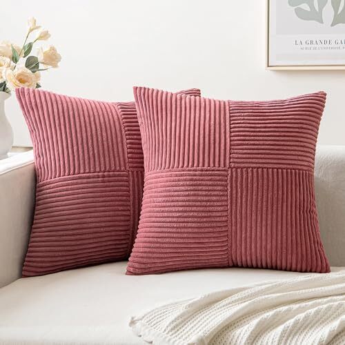 Corduroy Pillow Covers Pack of 2 Boho 18x18 Inch (Pack of 2) Cranberry Red