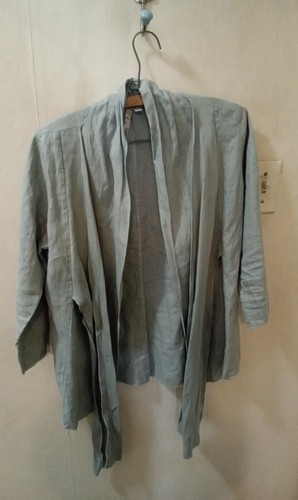Comfy USA Sz XS muted green Linen top long sleeve ties in front - Picture 2 of 6